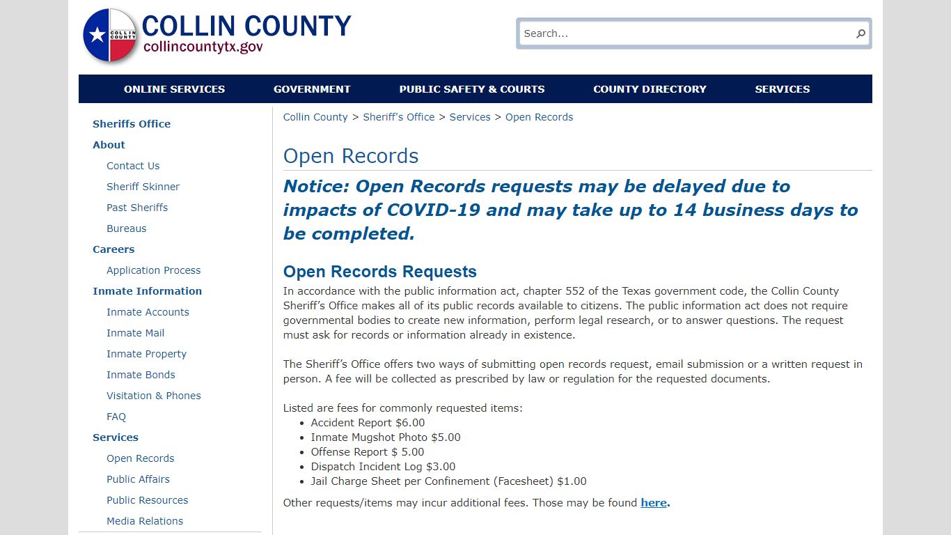 Open Records | Collin County Sheriff's Office | McKinney, TX